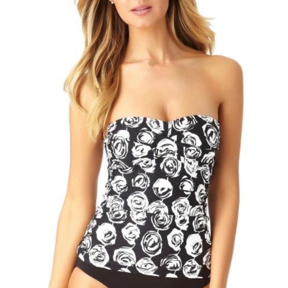 NWT Anne Cole Coming Up Roses Strapless Tankini Swim Top XS X-Small No Straps